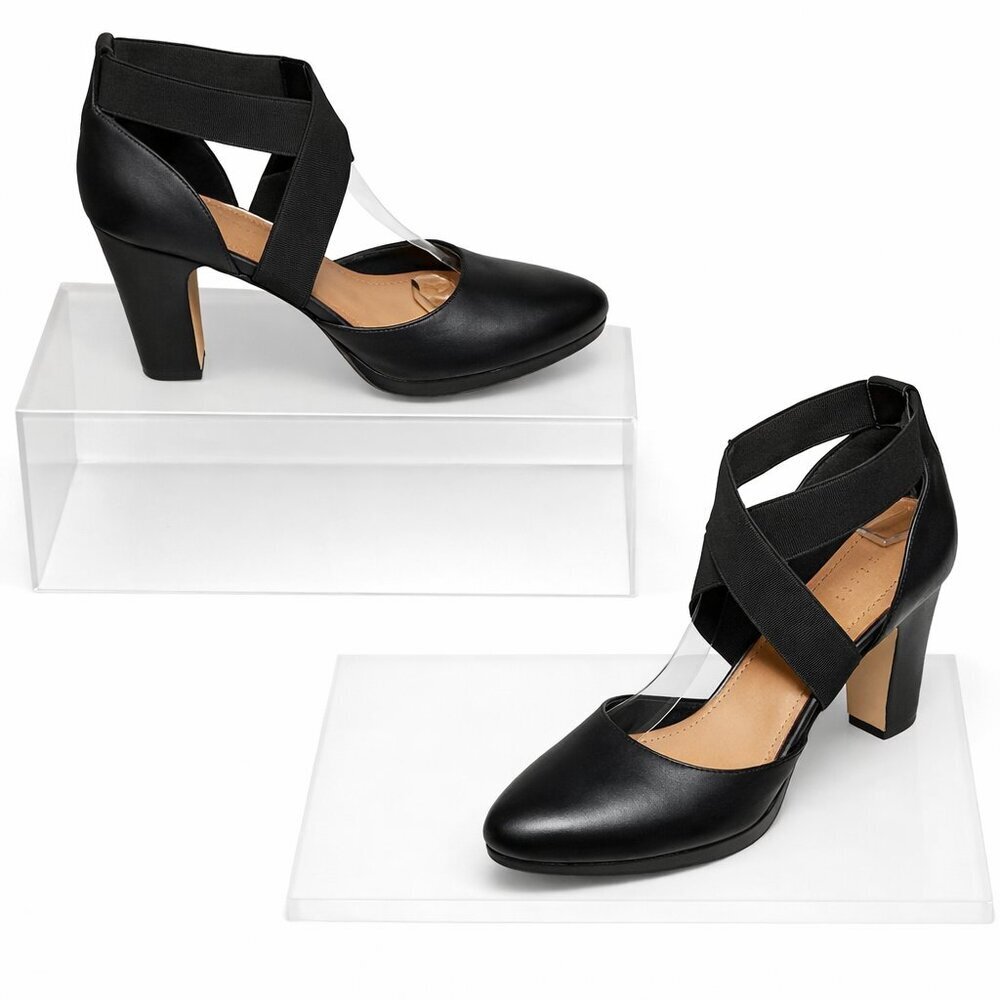 Corso Como Icelyn Black Leather Heels | Crisscross Strap Block Heel Size 6M